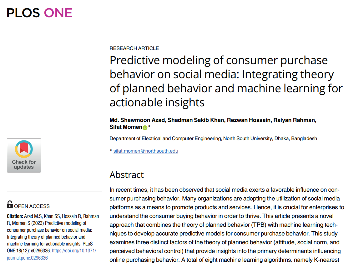 Model integrating TPB constructs with ML